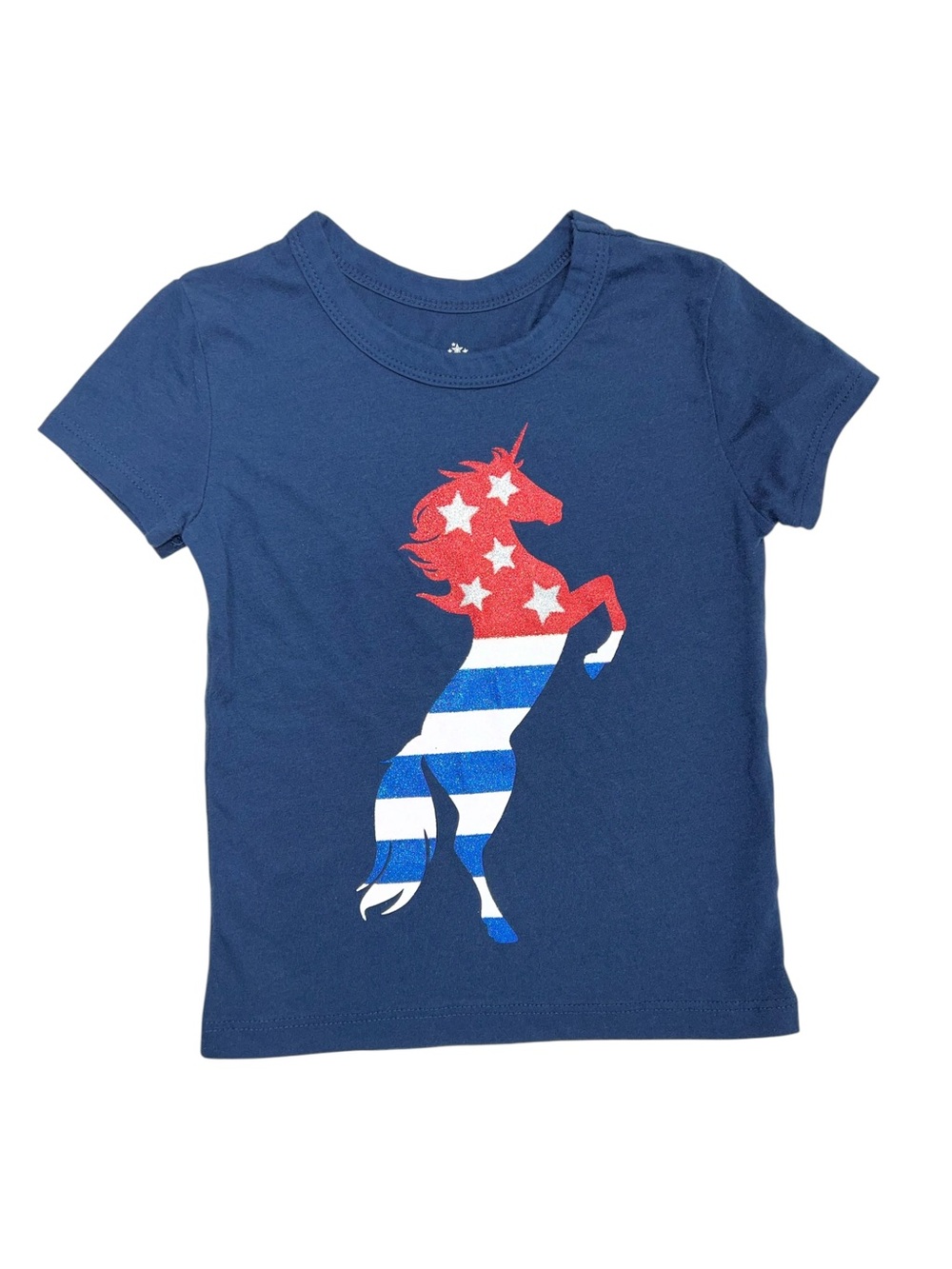 Celebrate Patriotic Kids Size XS/XCH/ 4-5 Unicorn T-Shirt Blue 4TH Of July
